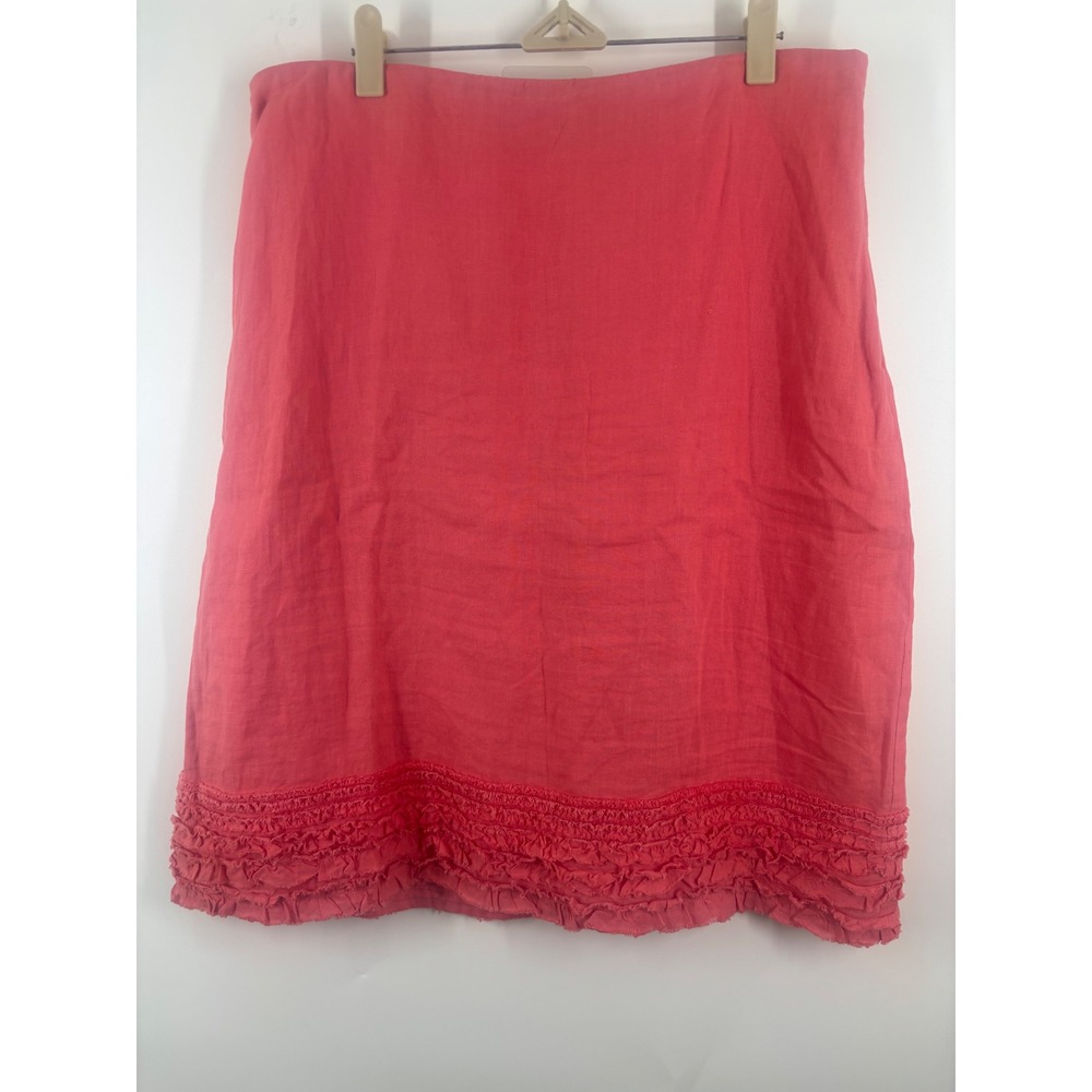 Eileen Fisher Coral Pink Irish Linen Ruffle Hem Skirt Womens Knee Length Lined M